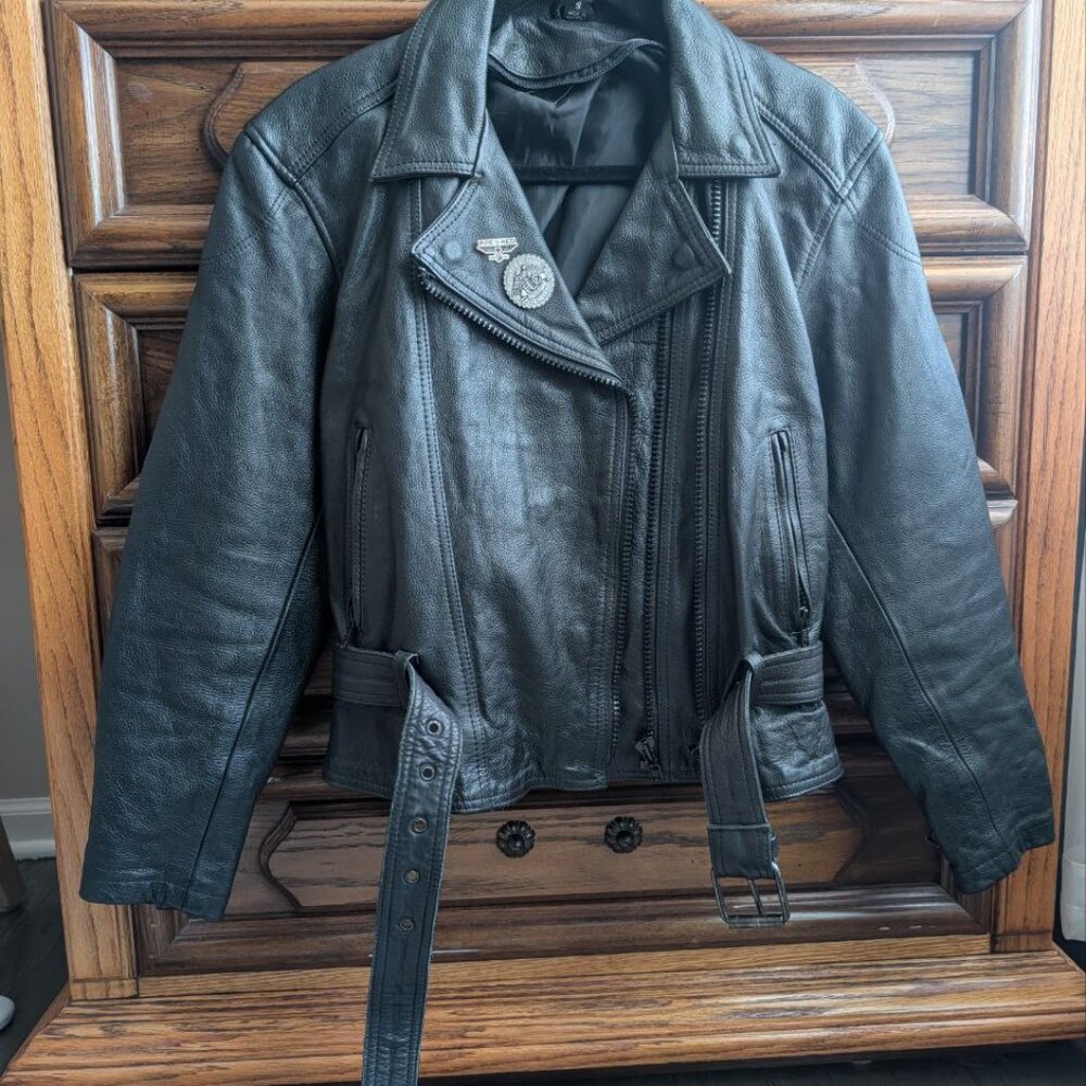 Classic Leather Biker Motorcycle Jacket | Real Leather | Size S Unisex
